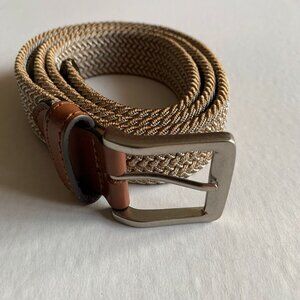 TALBOTS MENS' TWO-TONE STRETCH BREADED WEB  BELT KHAKI SIZE SMALL $49